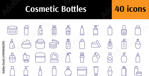 Shampoo, Gel, Skin Care and Beauty Line Icon Bundle. Minimalistic Linear Pictogram for Web and Graphic Design, Apps, Banners, Social Network and Cards