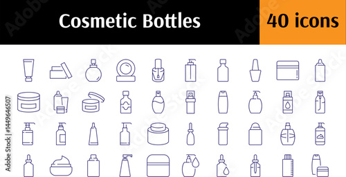Shampoo, Gel, Skin Care and Beauty Line Icon Collection. Minimalistic Linear Pictogram for Web and Graphic Design, Apps, Banners, Social Network and Cards