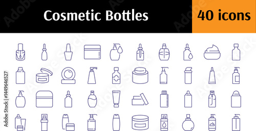Shampoo, Gel, Skin Care and Beauty Outline Web Line Icons Collection. Minimalistic Linear Pictogram for Web and Graphic Design, Apps, Banners, Social Network and Cards