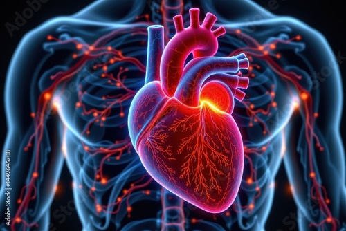 a digital medical diagram showing ischemic changes in heart muscle, myocardial infarction representation, modern healthcare theme