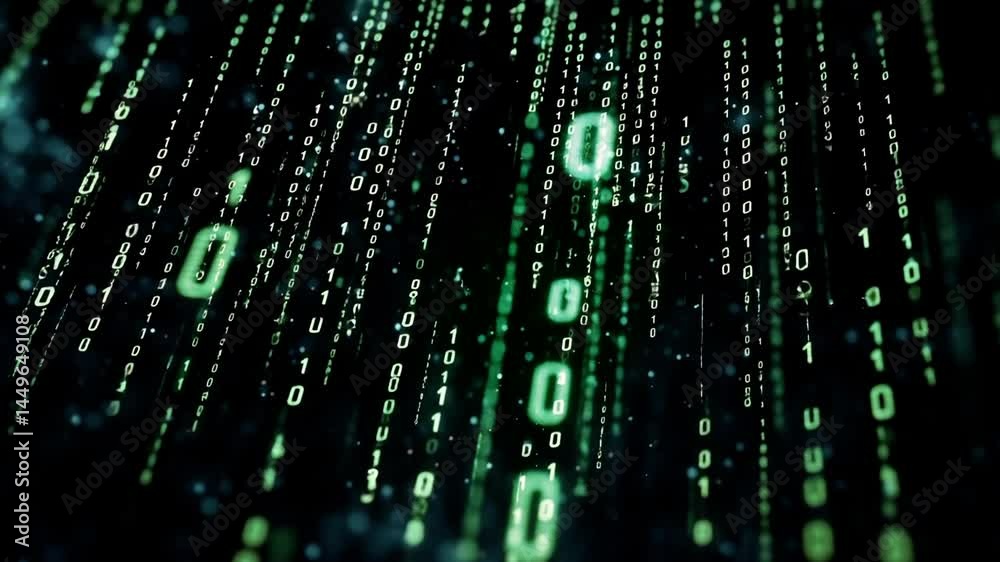 Cyber Rain of Binary Numbers – 4K Tech Visual Loop