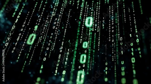 Cyber Rain of Binary Numbers – 4K Tech Visual Loop
