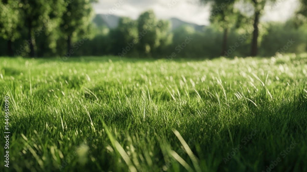 Lush green meadow bathed in sunlight Lush green meadow bathed in sunlight