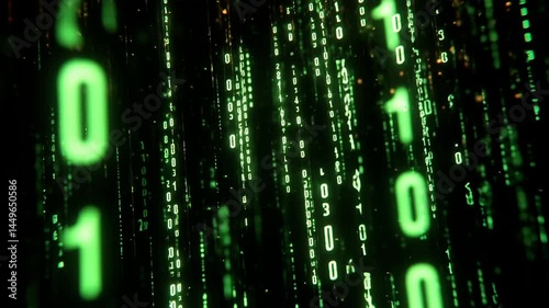 Glowing Green Binary Code Rain – 4K Futuristic Data Stream