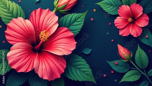 Intricate hibiscus flower detail, stylized repeating design , seamless, wallpaper, repeat