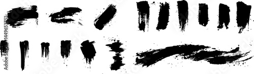 Dynamic Brushstrokes: A captivating collection of bold, textured black brushstrokes on a clean backdrop, perfect for adding artistic flair and graphic appeal to any project.