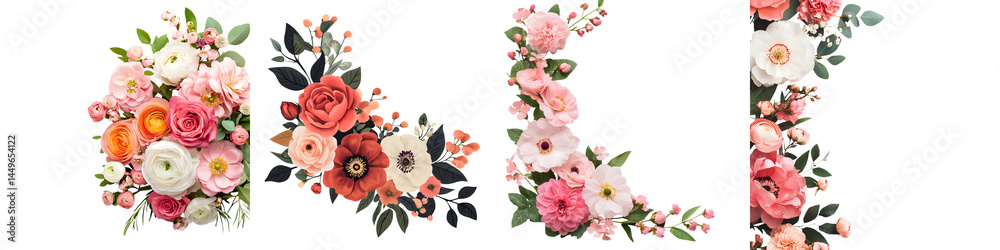 Vibrant floral bouquets in various arrangements. Vibrant floral bouquets in various arrangements.