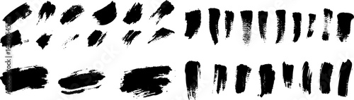 Dynamic Brushstrokes: A captivating collection of bold, textured black brushstrokes on a clean backdrop, perfect for adding artistic flair and graphic appeal to any project.