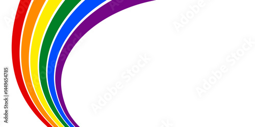 Pride Month banner with curved rainbow stripes and a copy space. Equality and diversity of LGBTQ people. Ideal for creating invitations, posters or banners celebrating inclusion and love. Vector. PNG