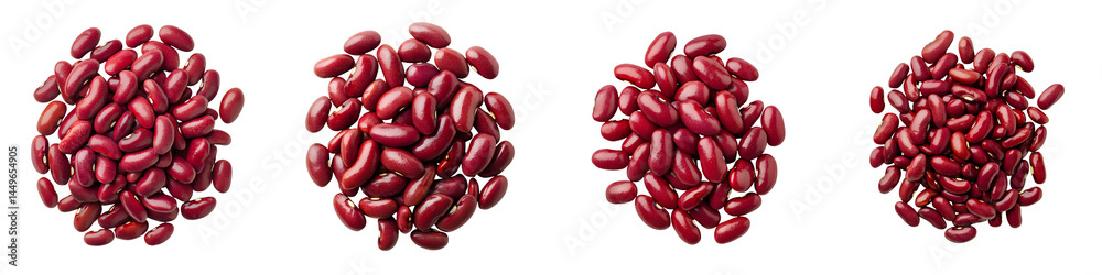 A group of fresh, red kidney beans in piles. long_title:A collection of vibrant, red kidney beans arranged in multiple small piles, showcasing the A group of fresh, red kidney beans in piles. long_title:A collection of vibrant, red kidney beans arranged in multiple small piles, showcasing the