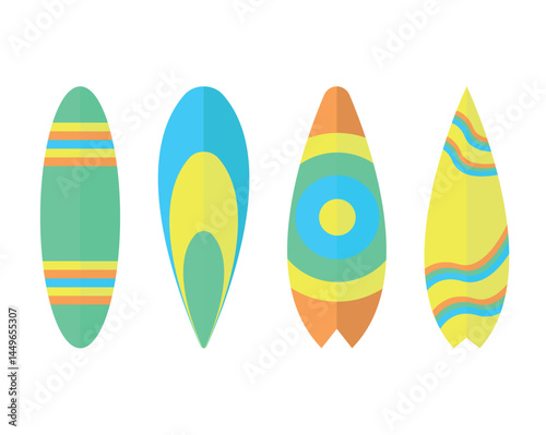 Set of four surfboard icons. Tourism, entertainment, recreation, sport.