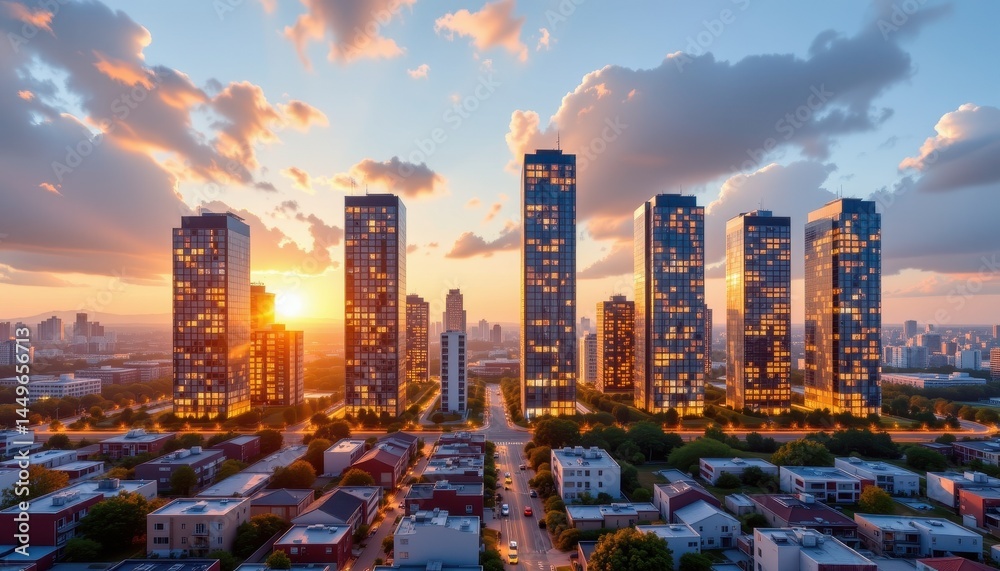 Fototapeta premium urban skyline where every window is a transparent solarcell, smart city vision