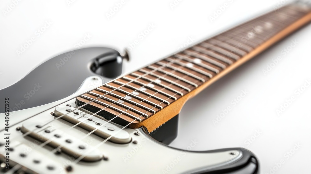 Fototapeta premium Close-up of black electric guitar with rosewood fretboard.