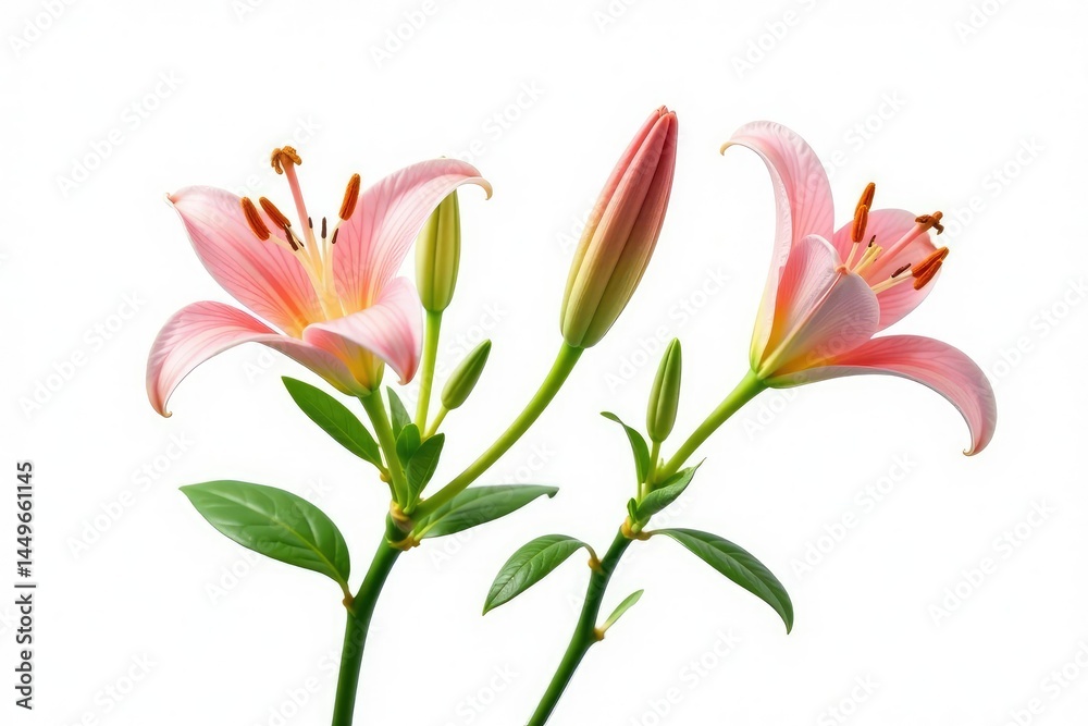 Obraz premium Isolated stem with flowers and leaves on white background, nature, garden, lily