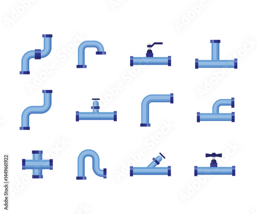 collection of water tube, leakage, plastic pipeline, leaking valve, dripping drain. Industrial technology 