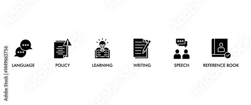 Grammar banner web icon vector illustration concept for languange education with icon of communication, policy, learning, writing, speech, and reference book