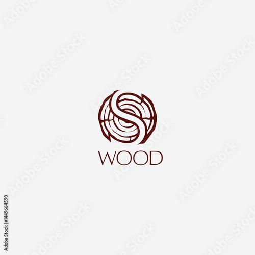 Minimalist Wood Slice Logo Design Conveys Natural Elements With A Letter S At The Center Circle