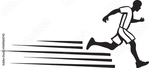 A stylized silhouette of a runner in mid-stride, depicted in black against a white background
