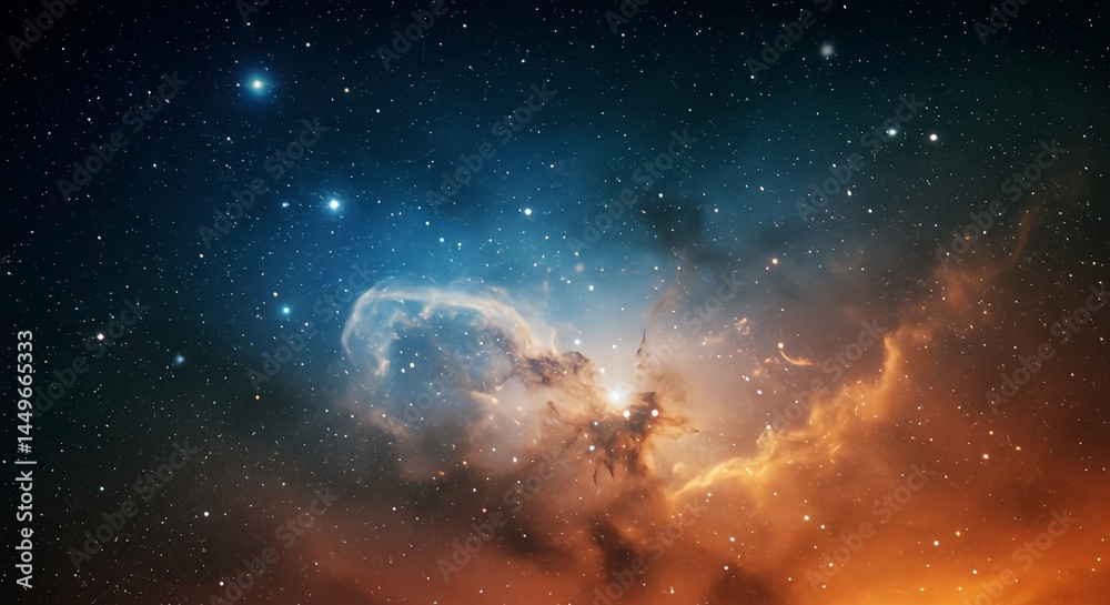 Fototapeta premium Night sky filled with colorful stars. Illustration with panoramic view of starry sky. Galaxy, universe, space, Milky Way.