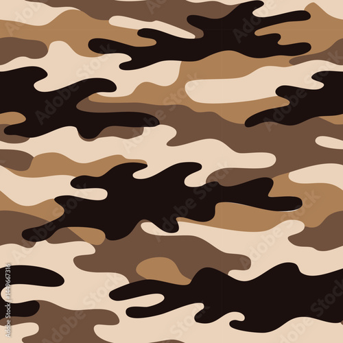 Brown camouflage pattern with beige and tan tones, creating a rugged military and outdoor design