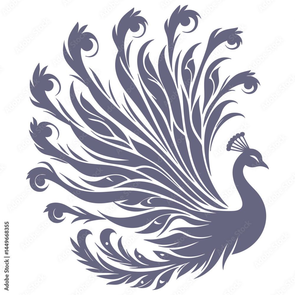 Fototapeta premium Elegant Peacock Tail Feather Design: Vintage Bird Illustration