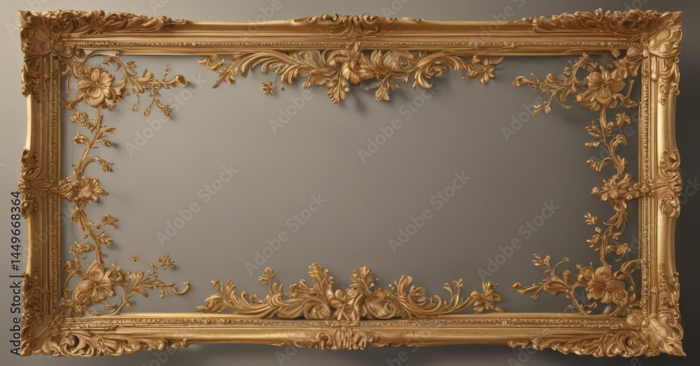 Obraz premium Classic gold frame with swirling scrolls and delicate floral motifs , royal, design, background