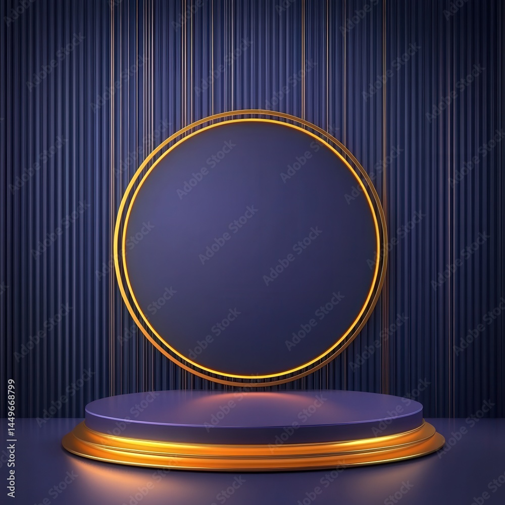 Luxury Blue Podium and Gold Frame Product Display Stage. Luxury Blue Podium and Gold Frame Product Display Stage.