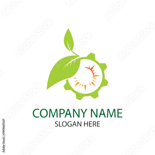 sun gear leaf logo design on white background