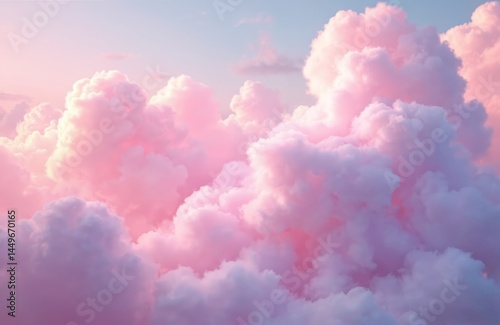 Obraz na płótnie Illustration of soft fluffy clouds in pastel colors. Pink, purple, blue gradients create dreamy, whimsical, romantic mood. Background for design, wallpaper, textile. Suitable for kids, girls, w salonie