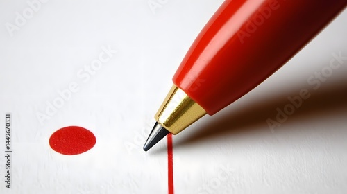 Red Pen Writing a Red Dot on White Paper Close Up
