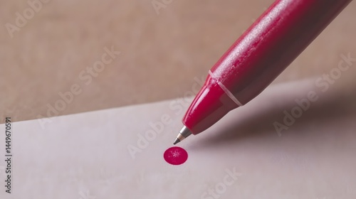 Red Marker Pen Drawing a Dot on Paper Close Up