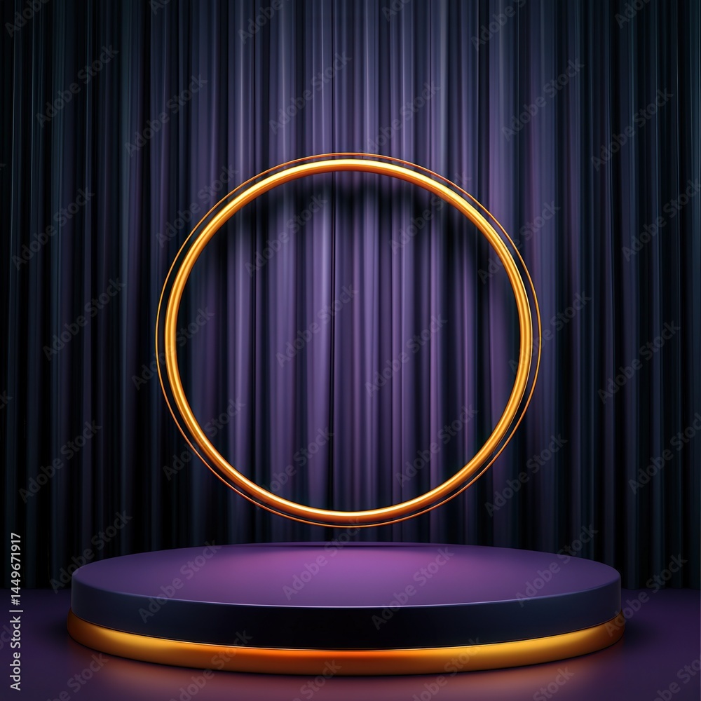 Elegant Purple Podium with Golden Ring Display Elegant Purple Podium with Golden Ring Display