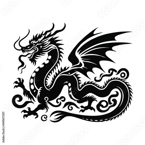 Wallpaper Mural Big dragon silhouette on white background Torontodigital.ca