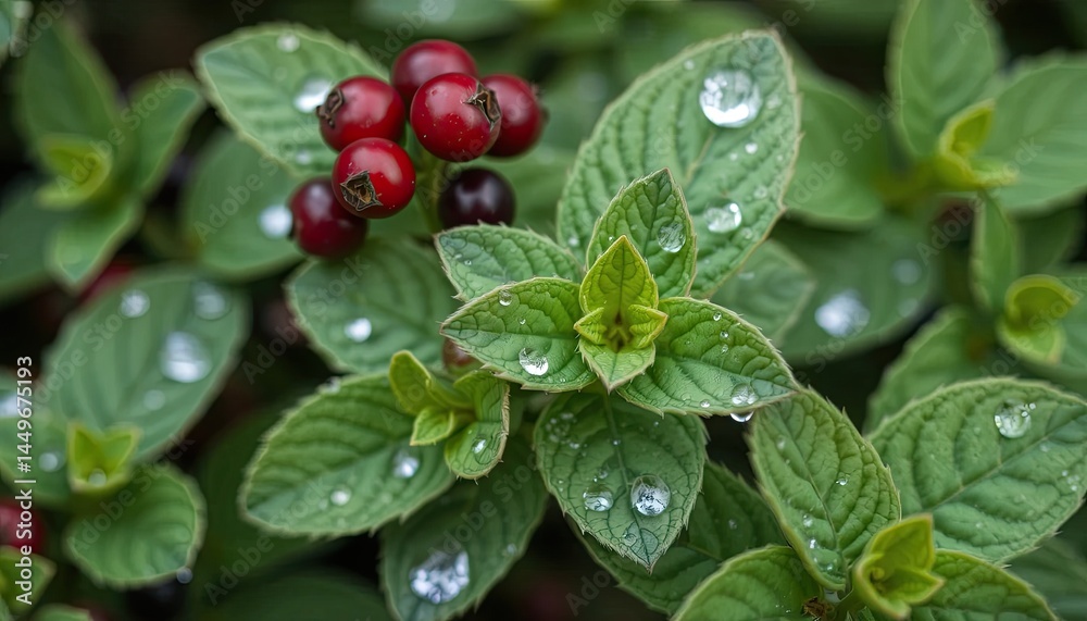 Close-up of wet leaves and berries Close-up of wet leaves and berries