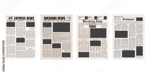Vector vintage newspaper mockup isolated on transparent background. Old newspaper pages template.