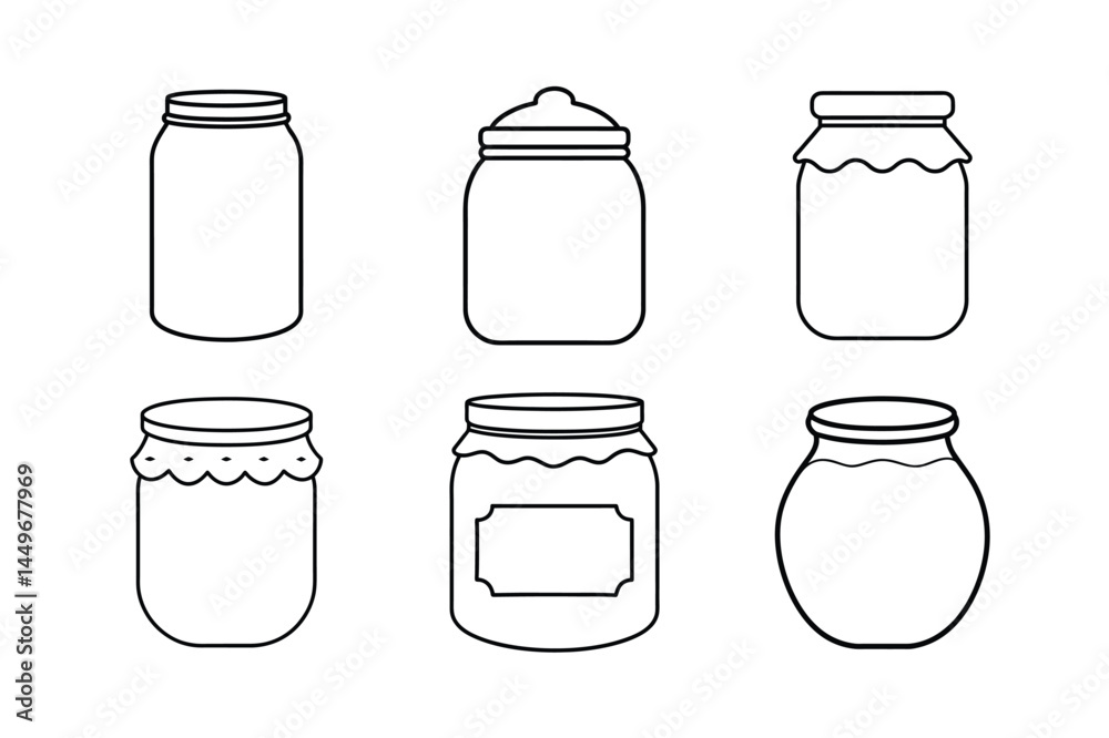 Jam jar outline vector bundle illustration, Jam jar Line art Jam jar outline vector bundle illustration, Jam jar Line art