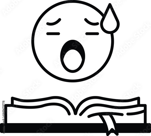 cartoonish face with an open book and a ribbon on the page