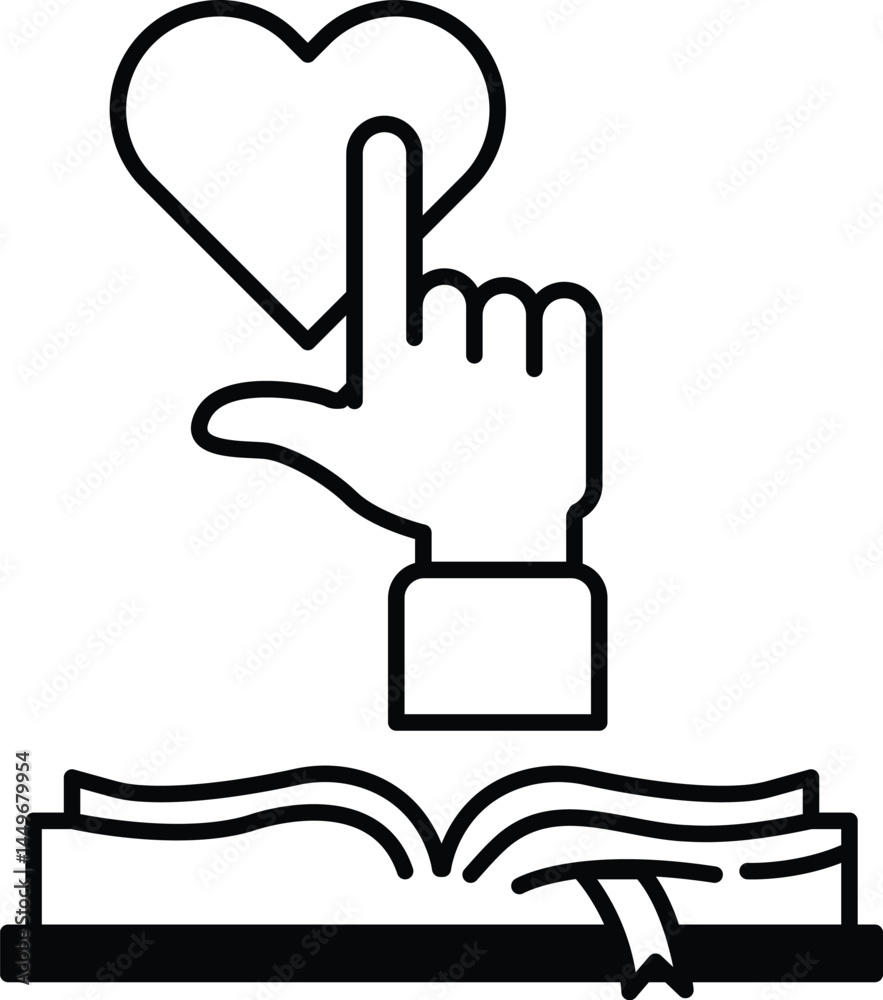 hand pointing to a heart on a book hand pointing to a heart on a book
