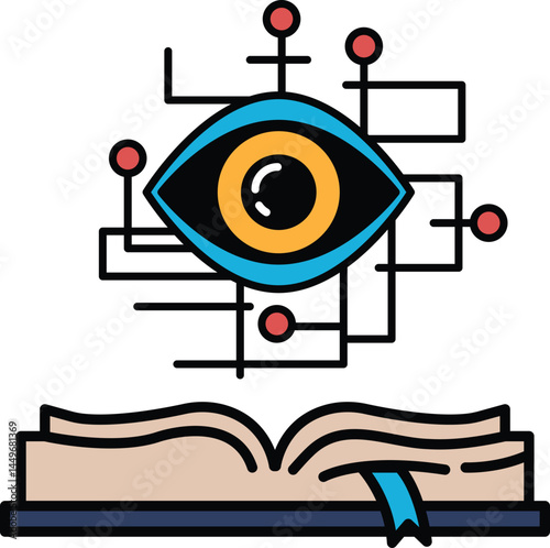 A close up of an eye with a computer chip in the middle of it