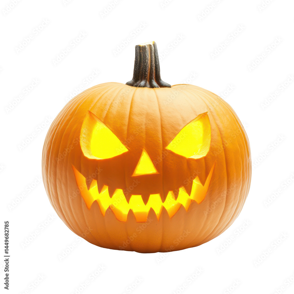 Ghoulish Grin: A carved pumpkin, illuminated with an eerie, internal glow, embodies the spirit of Halloween with its iconic and menacing face.