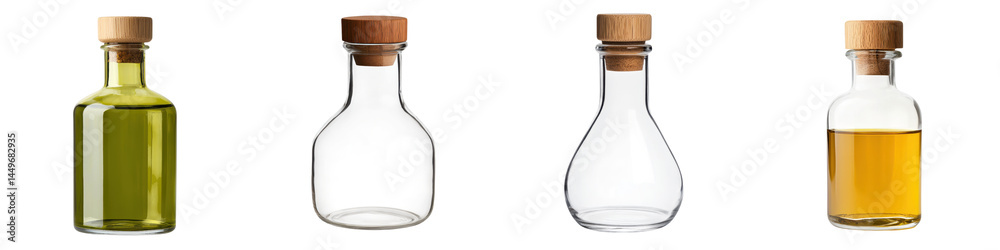 A collection of various glass bottles and containers. long_title:A still life image showcasing a variety of glass bottles and containers, including A collection of various glass bottles and containers. long_title:A still life image showcasing a variety of glass bottles and containers, including
