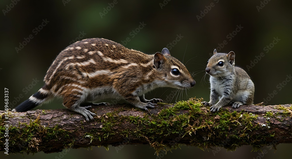 Fototapeta premium Striped Squirrel and Baby on Branch