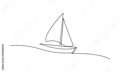 Vector continuous one simple single abstract line drawing of Sailboat travel tourism concept isolated on a white background