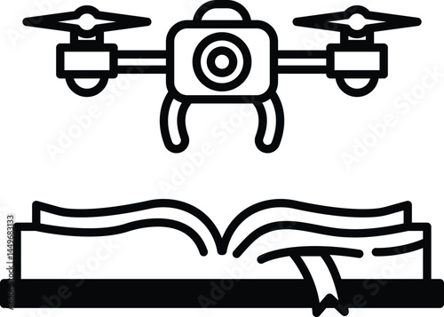 drone is hovering over an open book