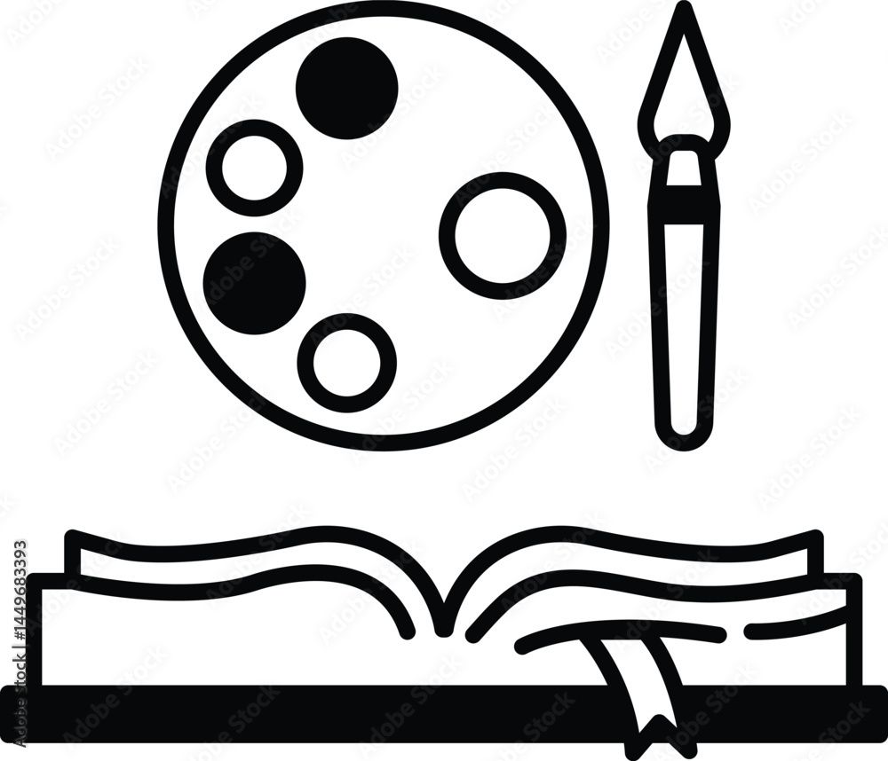 Obraz premium book with a paint palette and a brush on the cover