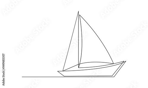 Vector continuous one simple single abstract line drawing of Sailboat travel tourism concept isolated on a white background
