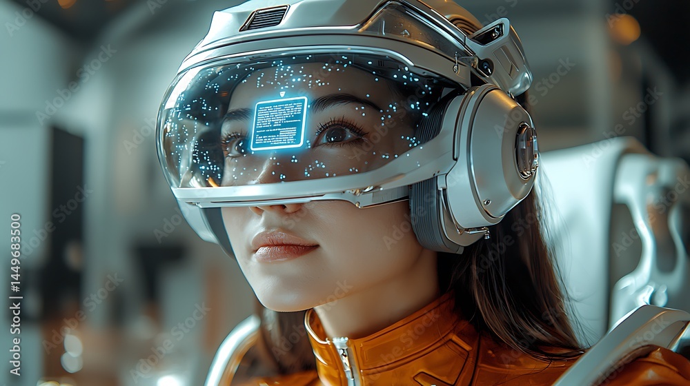 Fototapeta premium Person in futuristic helmet