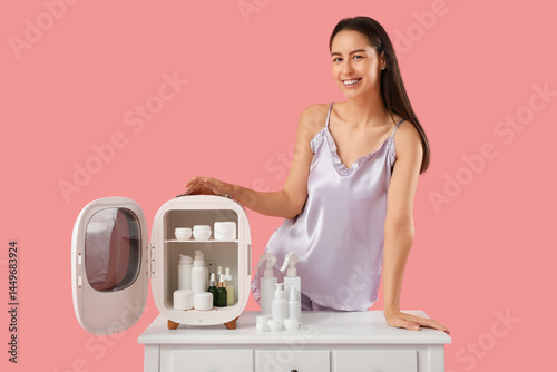 Happy young woman with open...
