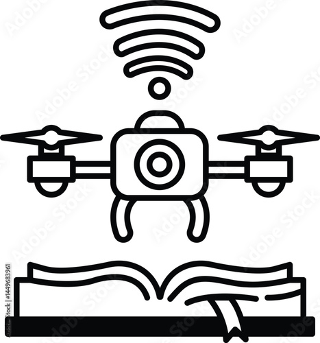 drone is hovering over a book