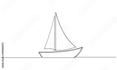 Vector continuous one simple single abstract line drawing of Sailboat travel tourism concept isolated on a white background
